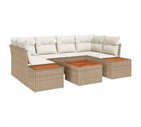 QJBSAVVA Juego de 7 sofás de jardín con espacio de almacenamiento, color beige, polirratán, para 6 personas, salón de jardín con mesa y bolsillos para cojines, sofá esquinero modular, muebles de
