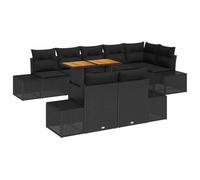 QJBSAVVA Juego de muebles de jardín con espacio de almacenamiento, 9 piezas, polirratán, juego de sofá de jardín modular negro con mesa de jardín y bolsillos impermeables para terraza, balcón y jardín