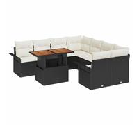 QJBSAVVA Juego de muebles de jardín de 9 piezas con espacio de almacenamiento, color negro, polirratán, conjunto modular de sofá para exteriores, con mesa de comedor y bolsillos resistentes al agua