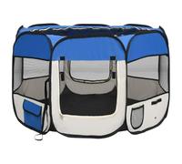 QJBSAVVA Parque para cachorros plegable - Recinto móvil para cachorros con bolsa de transporte para perros y gatos, parque octogonal de acero para el hogar y viajes, azul y crema, 90 x 90 x 58 cm