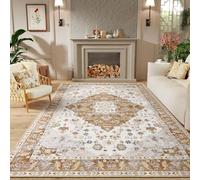QJDTZMD Alfombra Sala 140 x 160 cm Alfombra Interior Antideslizante Lavable en Lavadora Pelo bajo para Dormitorio Kitchen Comedor Corredor Traditional Floral Beige Brown White Purple Blue
