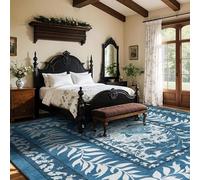 QJDTZMD Alfombra Salón 130 x 160 cm Alfombra Lavable Pelo Corto Dormitorio Antideslizante Comedor Alfombras Traditional Floral Blue White Beige Black Brown