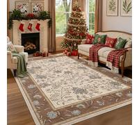 QJDTZMD Alfombra Salón 150 x 180 cm Alfombras Dormitorio Antideslizante Interior Alfombra Rectangular Lavable a Máquina para Cocina Comedor Floral Traditional Beige Brown Blue Camel