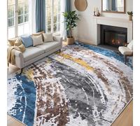 QJDTZMD Alfombra Salón 150 x 200 cm Alfombra Pasillo Antideslizante Lavable Suave Pila Corta Alfombras para Dormitorio Comedor Interiores Modern Abstract Blue Gray Brown Yellow White