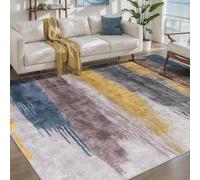 QJDTZMD Alfombra Salón 150 x 200 cm Alfombra Pasillo Antideslizante Lavable Suave Pila Corta Alfombras para Dormitorio Comedor Interiores Abstract Modern Blue Gray Gold Brown White