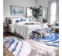 QJDTZMD Alfombra Salón 150 x 200 cm Alfombra Pasillo Antideslizante Lavable Suave Pila Corta Alfombras para Dormitorio Comedor Interiores Modern Abstract Blue White Brown Beige