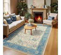 QJDTZMD Alfombra Salón 160 x 230 cm Alfombras Rectangular Antideslizantes y Lavable Decorativas Alfombra para Cocina Habitación Comedor Traditional Floral Green Blue Beige Brown White Pink