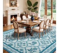 QJDTZMD Alfombra Salón 160 x 230 cm Alfombras Rectangular Antideslizantes y Lavable Decorativas Alfombra para Cocina Habitación Comedor Traditional Floral Blue Beige Brown Green White