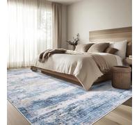 QJDTZMD Alfombras Pasillo 100 x 190 cm Alfombra Salón Dormitorio Habitacion Suave Lavables en Lavadora Alfombras de área Modern Abstract Blue White Brown Beige