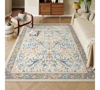 QJDTZMD Alfombras Salon 160 x 180 cm Alfombra Cocina Suave Decoración Hogar Antideslizante Alfombra para Comedor Dormitorio Traditional Floral Beige Blue Green White Brown