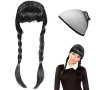 QJFHURB Peluca Miercoles Niña Pelucas Wednesday Trenzas con 1 Redecilla
