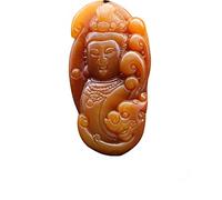 QJFORU Colgante de Jade, joyería con dijes tallados a Mano Chinos YunNan HuangLong Jade Guan Yin Buda Colgante suéter Cadena Collar de Piedra de Jade