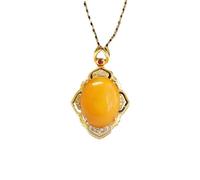 QJFORU Colgante de Jade, Plata S925 chapada en Oro, Colgante de Cera de Abeja Natural con Aceite de Pollo, Collar de Jade Amarillo Miel.