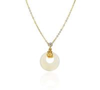 QJFORU Collar de Jade Plateado, Colgante de Jade, Collar de Jade con círculo de la Suerte, Plata esterlina chapada en Oro, joyería Hetian Fengshui for Mujer, for Esposa y mamá.