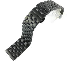 QJFORU Watch strap,watch straps for men,Solid Stainless Steel Flat Interface Watch Band Men's And Women's Metal Matte Butterfly Buckle Wrist18mm19mm20mm21mm22mm24mm26mm(Black,24mm)
