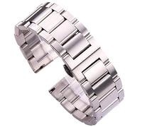 QJFORU Watch strap,watch straps for men,stainless steel watch bracelet 18 20 21 22 23 24mm blue silver metal watchbands strap fold deployment clasp bracelet(All brushed,23mm)