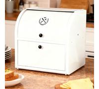 QJHSSM Paneras para guardar de 2 capas, impermeable y resistente al óxido, para cocina, de hierro, con tapa enrollable, caja para pan para encimera de cocina, blanco, Patrón de cuchillo y tenedor