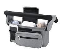 QJIRZB Organizador de cochecito para cochecito de bebé, bolsa de almacenamiento multifuncional con 2 portavasos aislados, bolsillo desmontable y correa de hombro ajustable, ajuste universal para todos