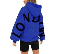 QJIRZB Sudaderas con capucha de gran tamaño para mujer con estampado de letras: sudaderas de manga larga con capucha para invierno y otoño, Un Londres azul, S