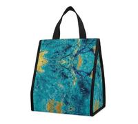 Qjjinxior Bolsa de almuerzo grande plegable impermeable con aislamiento de mármol verde azulado, bolsa de almuerzo para el trabajo, picnic, viajes