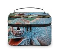 Qjjinxior Bolsa de cosméticos, bolsa de maquillaje de campo de golf, bolsa de aseo de viaje de cuero para mujer, Camaleón divertido, 25x18x15cm