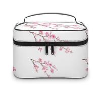 Qjjinxior Bolsa de cosméticos, bonita bolsa de maquillaje de murciélago, bolsa de aseo de viaje de cuero para mujer, Flores de cerezo, 25x18x15cm