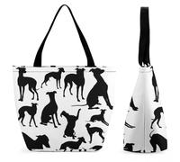Qjjinxior Bolsa de mano con cremallera, bolsa de playa gris con murciélagos de Halloween, bolsa de hombro grande para uso diario, viajes, Perro galgo italiano, 28.5 x 18 x 32.5 cm