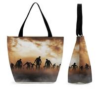 Qjjinxior Bolsa de mano con cremallera, bolsa de playa gris con murciélagos de Halloween, bolsa de hombro grande para uso diario, viajes, Zombies Dead Men Walking Body at Night, 28.5 x 18 x 32.5 cm