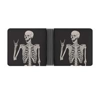 Qjjinxior Bolsillo para monedas, cartera de cuero con patrón deportivo de baloncesto, monedero delgado de cuero plegable para tarjetas de crédito, Rock and Roll - Calavera de esqueleto, One Size