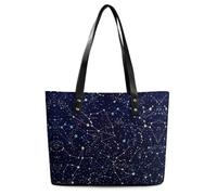 Qjjinxior Bolso de mano para mujer, bolso de mano a rayas negras, bolso de hombro para mujer, para el trabajo, diario, viajes, Constelaciones que brillan en la oscuridad, medianoche, 29*34*14cm