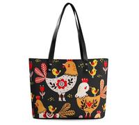 Qjjinxior Bolso de mano para mujer, diseño de retazos africanos, bolso de hombro para mujer, para el trabajo, diario, viajes, Pollo colorido extraño, 29*34*14cm