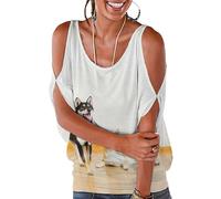 Qjjinxior Camisetas de mujer Shiba Inu Dog para mujer, camisetas sueltas con hombros descubiertos para el trabajo y la oficina, Shiba Inu Dog, 5XL