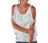 Qjjinxior Camisetas de mujer Shiba Inu Dog para mujer, camisetas sueltas con hombros descubiertos para el trabajo y la oficina, Mármol claro, M