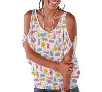 Qjjinxior Camisetas de mujer Shiba Inu Dog para mujer, camisetas sueltas con hombros descubiertos para el trabajo y la oficina, Thread Cat Cat, 4XL