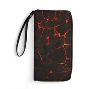 Qjjinxior Cartera de cuero, cartera de calavera negra, con cuerda, tamaño pequeño y gran capacidad, fácil de transportar, Grieta de lava volcánica, 19.7x10.5cm, Moderno