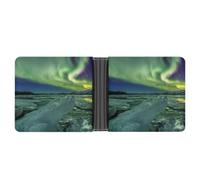 Qjjinxior Cartera de piel con bolsillo para monedas, diseño de lobos aullando en las auroras boreales, cartera delgada de cuero plegable para tarjetas de crédito, Hermosa aurora boreal, One Size