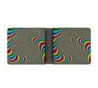 Qjjinxior Cartera de piel con bolsillo para monedas, diseño de lobos aullando en las auroras boreales, cartera delgada de cuero plegable para tarjetas de crédito, Arco iris psicodélico, One Size