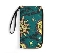Qjjinxior Cartera de piel, con diseño de dinosaurio, con cuerda, tamaño pequeño y gran capacidad, fácil de transportar, Sol y luna, 19.7x10.5cm, Moderno
