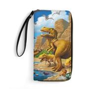 Qjjinxior Cartera de piel, con diseño de dinosaurio, con cuerda, tamaño pequeño y gran capacidad, fácil de transportar, Dinosaurio Carnivoros, 19.7x10.5cm, Moderno