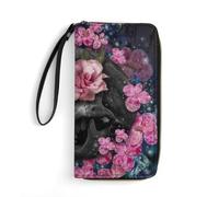 Qjjinxior Cartera de piel, diseño de bulldog francés, con cuerda, tamaño pequeño y gran capacidad, fácil de transportar, Flor de calavera, 19.7x10.5cm, Moderno