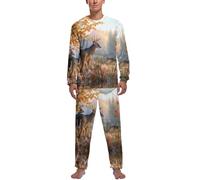 Qjjinxior Conjunto de pijama de oso de peluche para hombre, camiseta de manga larga y pantalones, Familia de ciervos cazadores, L