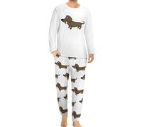 Qjjinxior Conjunto de pijama para hombre de cuello redondo, pijamas para hombre de tipo dachshund, pijamas para hombre con bolsillos, Perro salchicha., M