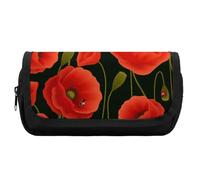 Qjjinxior Estuche de doble capa, bolsa de papelería Dachshundutilizada como estuche para lápices, Flor de amapola roja, Talla única, Estuche para lápices