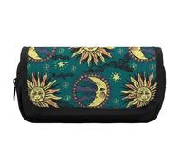 Qjjinxior Estuche de doble capa, divertido diseño de calavera de esqueleto de rock and roll, bolsa de papelería utilizada como estuche para lápices, Sol y luna, Talla única, Estuche para lápices