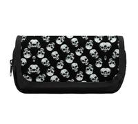 Qjjinxior Estuche de doble capa, hermoso patrón de sirena, bolsa de papelería utilizada como estuche para lápices, calavera - negro, Talla única, Estuche para lápices