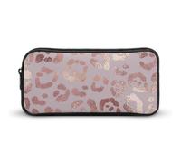 Qjjinxior Estuche para lápices, bolsa de papelería de cerezas de frutas, bolsa de viaje de negocios o caja de herramientas pequeña, bolsa de maquillaje para niñas, Piel de leopardo, oro rosa, 22*12