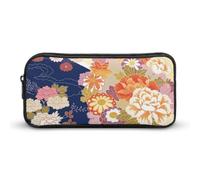 Qjjinxior Estuche para lápices, bolsa de papelería de piel de vaca negra, bolsa de viaje de negocios o caja de herramientas pequeña, bolsa de maquillaje para niñas, Kimono tradicional japonés, 22*12