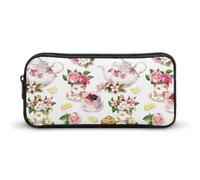 Qjjinxior Estuche para lápices, bolsa de papelería de unicornio arcoíris, bolsa de viaje de negocios o caja de herramientas pequeña, bolsa de maquillaje para niñas, Pastel y tetera floral, 22*12*5cm