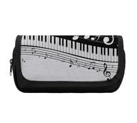 Qjjinxior Estuche para lápices de doble capa, diseño de cachorro labrador negro, bolsa de papelería utilizada como estuche para lápices, Notas clave de piano, Talla única, Estuche para lápices