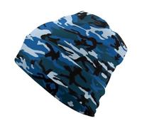 Qjjinxior Gorro de punto, gorro con patrón de pingüino, gorro para correr, ciclismo, deportes al aire libre, Camuflaje azul, Talla única